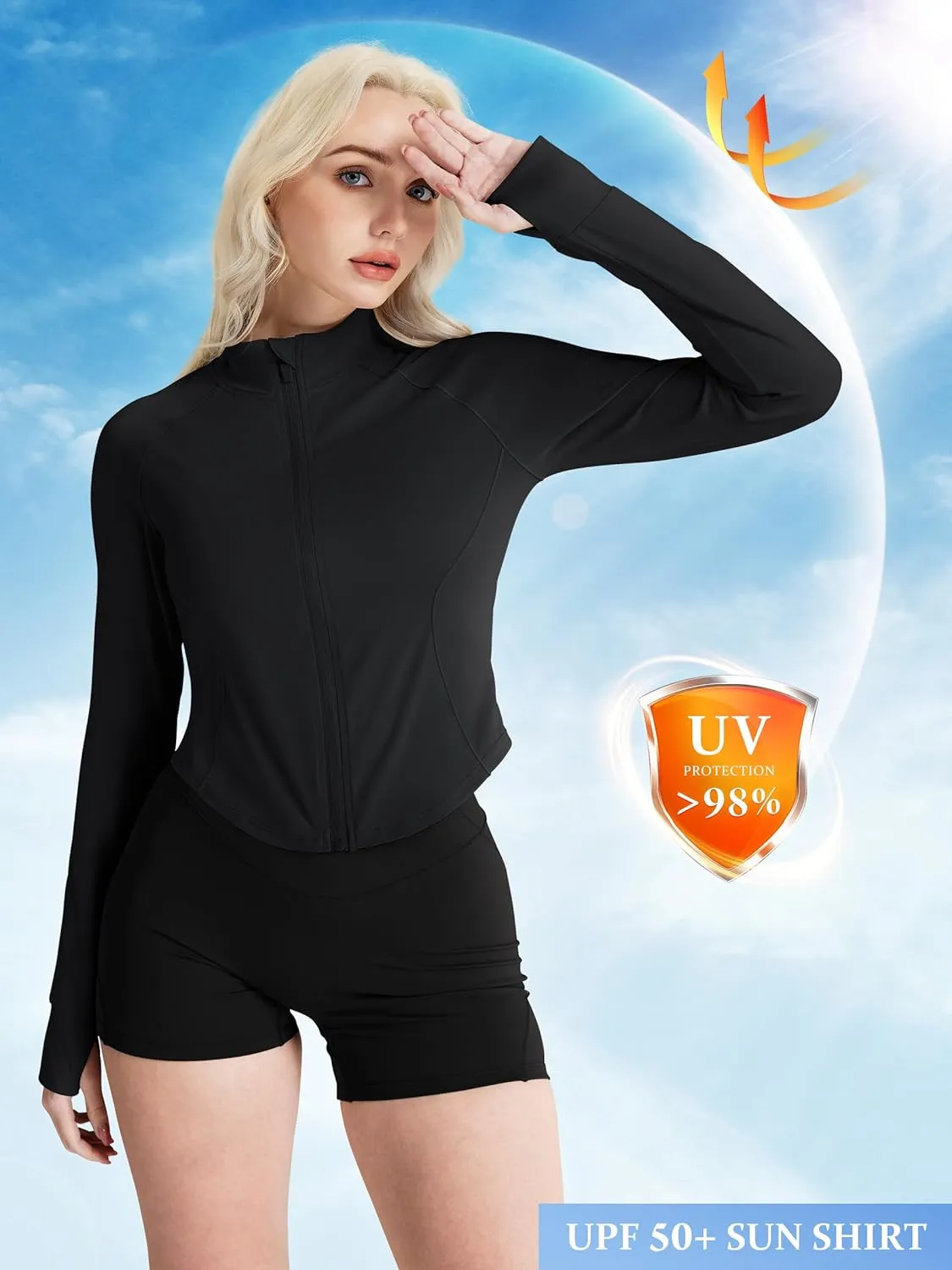 GYM RAINBOW Women's UPF 50  Sun Protection Jacket Cooling Cropped Lightweight Sun Shirt Running Jacket Outdoor Hiking