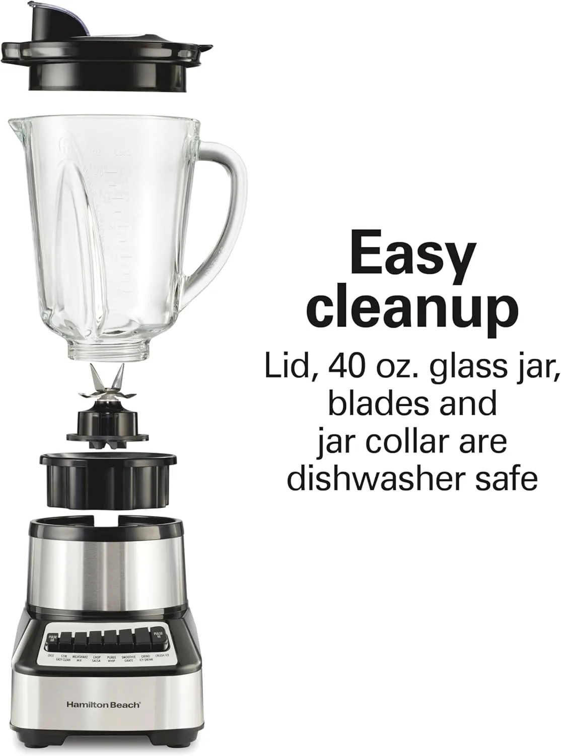 Hamilton Beach Wave Crusher Blender For Smoothies With 40 Oz Glass Jar and 14 Functions, Ice Sabre Blades & 700 Watts for Consistently Smooth Results, Black   Stainless Steel (54221)