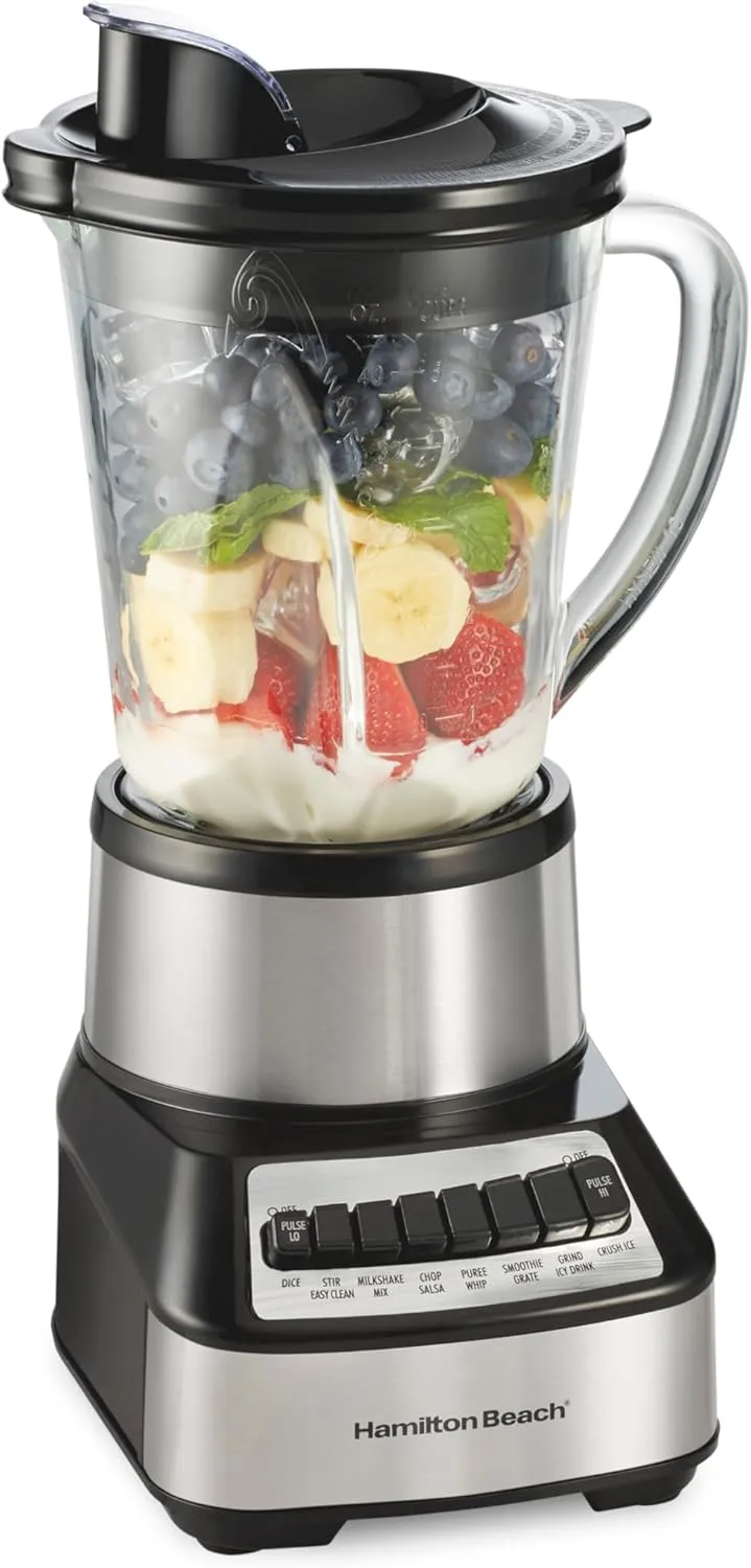 Hamilton Beach Wave Crusher Blender For Smoothies With 40 Oz Glass Jar and 14 Functions, Ice Sabre Blades & 700 Watts for Consistently Smooth Results, Black   Stainless Steel (54221)