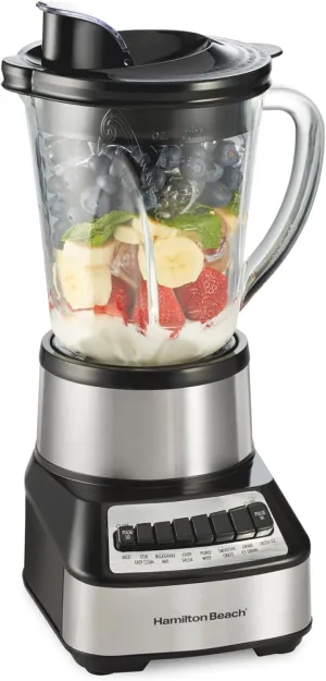 Hamilton Beach Wave Crusher Blender For Smoothies With 40 Oz Glass Jar and 14 Functions, Ice Sabre Blades & 700 Watts for Consistently Smooth Results, Black   Stainless Steel (54221)