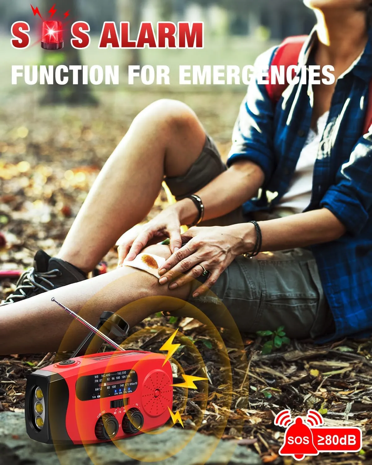 Hand Crank Emergency Radio - 2000mAh/7400mWh AM/FM/NOAA Solar Hand Crank Emergency Radio with 3 LED Flashlights, SOS Function for Emergencies, Camping - Red