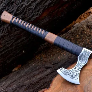 Handmade High Carbon Steel Viking Valhalla Axe with Sheath - Hunting Axe - Hunting Axe - Rose Wood Handle - Gift for Him by Empire Industry