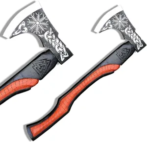 Handmade Viking Battle Axe, Carbon Steel Blade Viking Throwing Axe with Leather Sheath, Norse Battle Axe Real, Bearded Axe with Wooden Handle