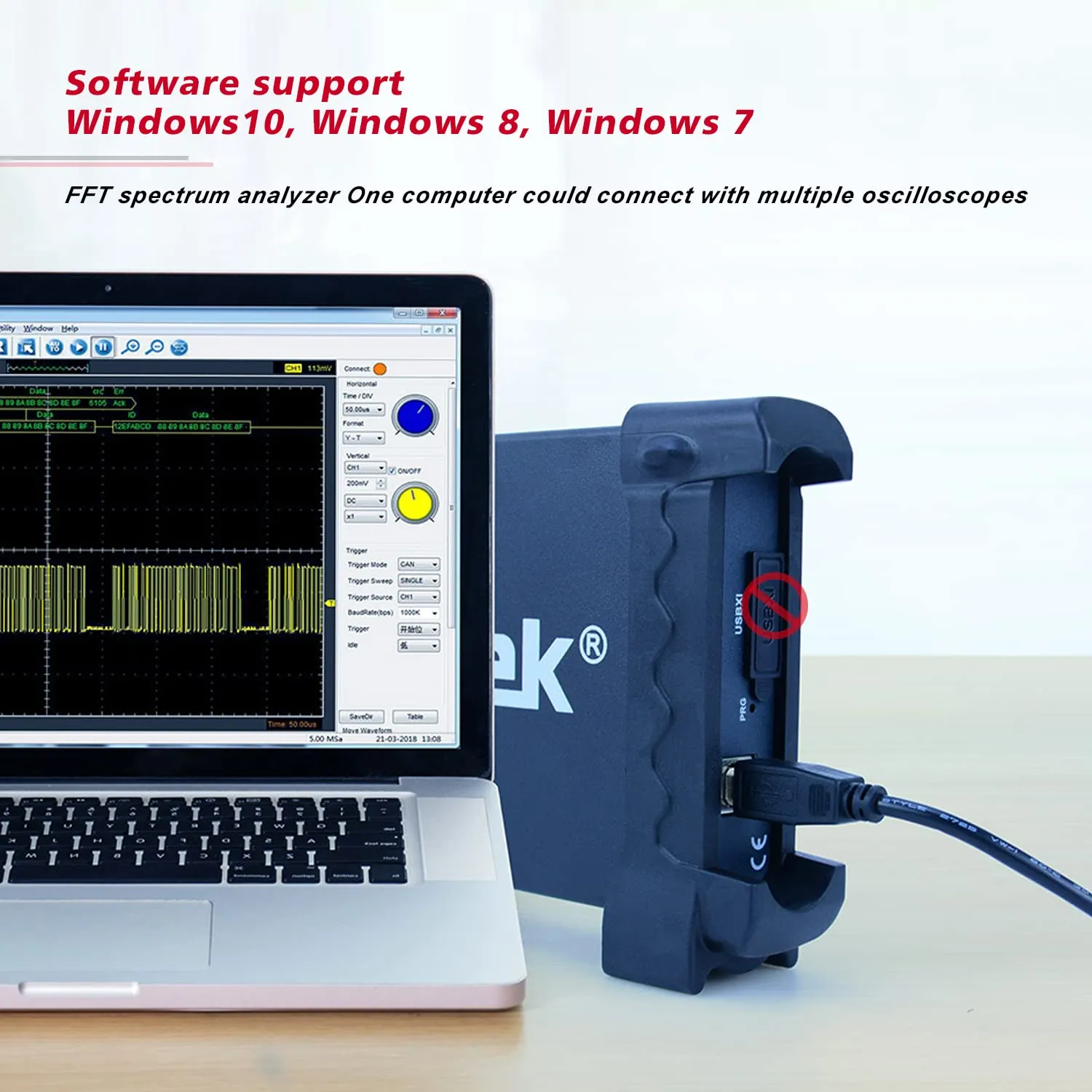 Hantek Digital USB Handheld oscilloscope 4 Channel 200MHz 1GSa/s lab oscilloscope kit pc Based Waveform Recorder Support Win 7/8/10 (6204BC)