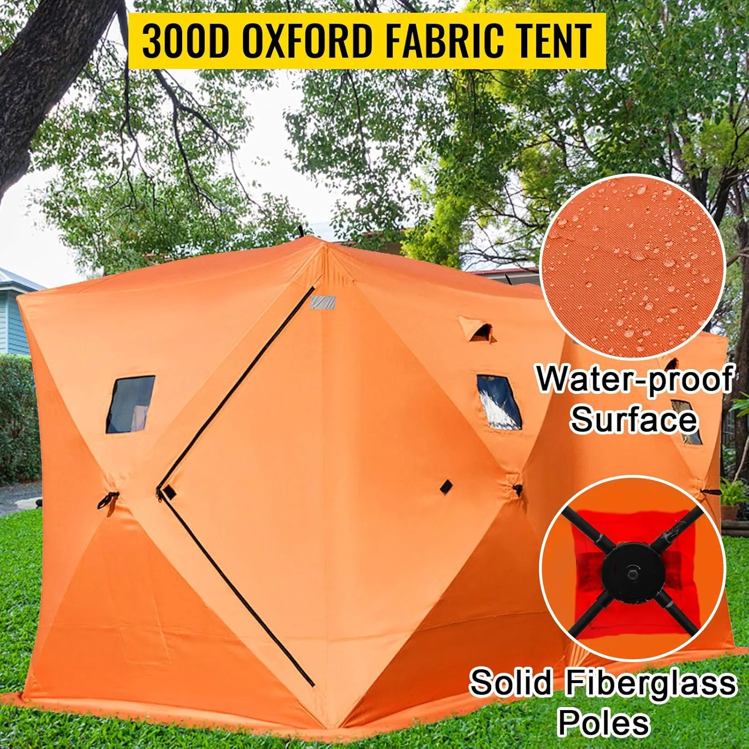 Happybuy Ice Fishing Tent Waterproof Pop-up 2/3/4/8 Person Carrying Bag Ice Shelter Fishing Tent with Detachable Ventilation Windows Oxford Fabric Zippered Door