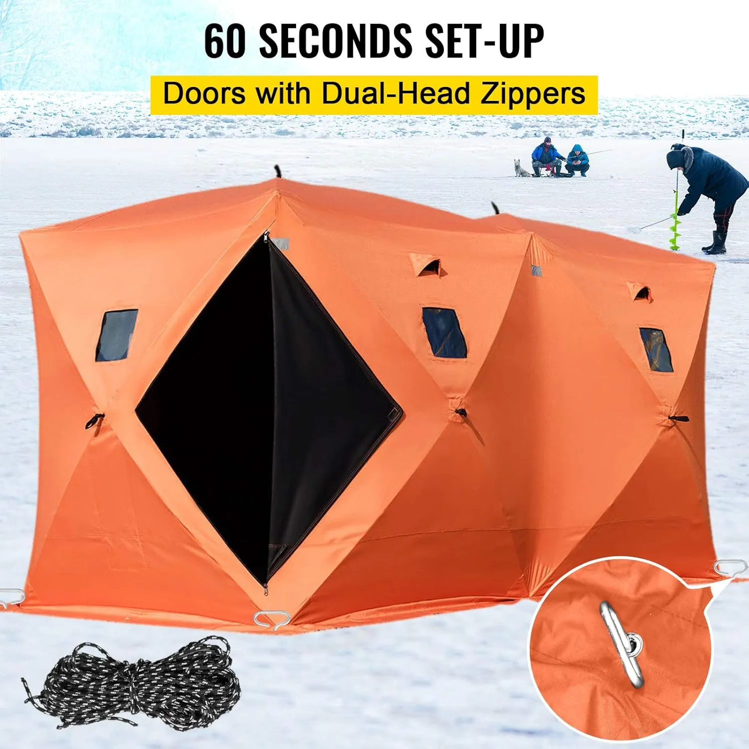 Happybuy Ice Fishing Tent Waterproof Pop-up 2/3/4/8 Person Carrying Bag Ice Shelter Fishing Tent with Detachable Ventilation Windows Oxford Fabric Zippered Door