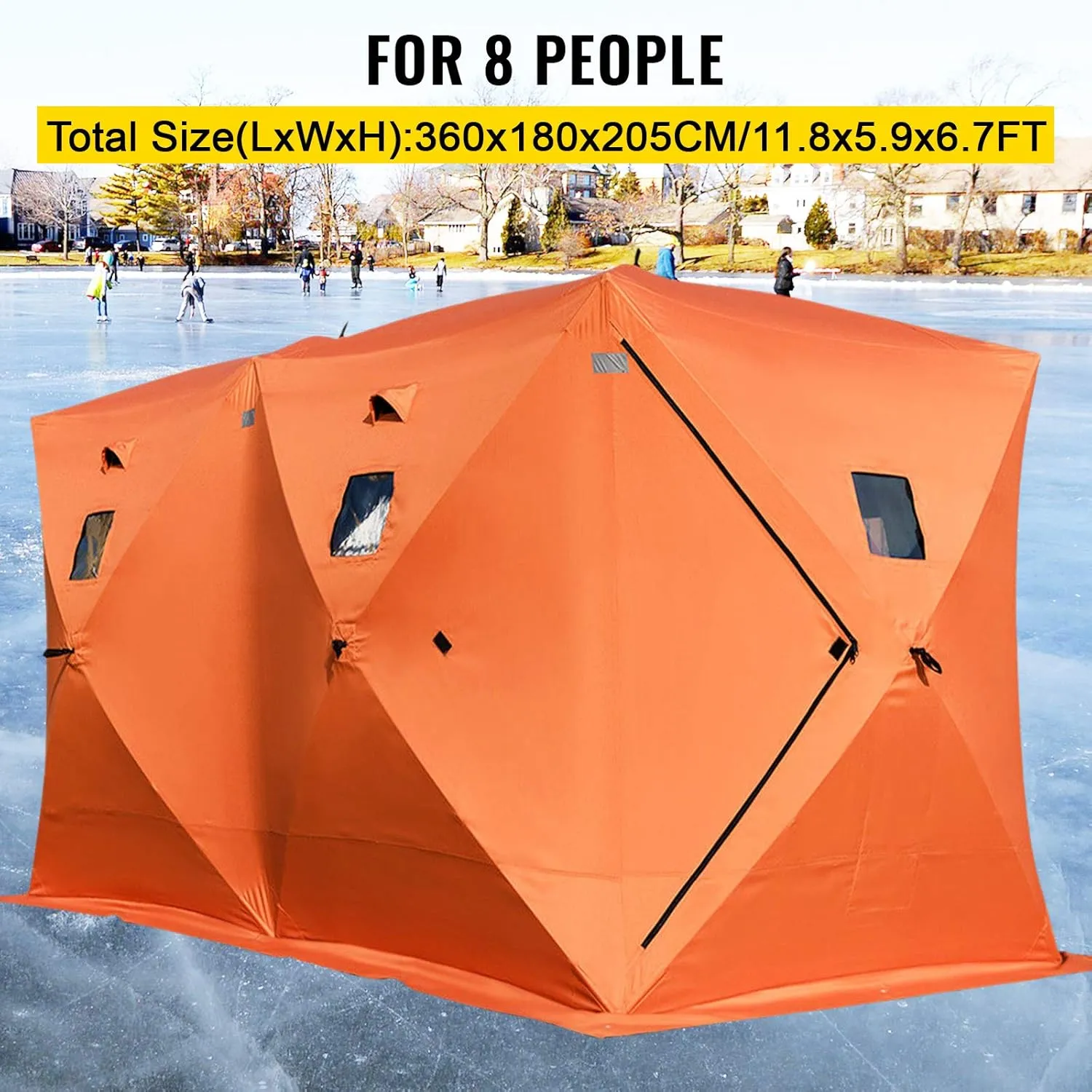 Happybuy Ice Fishing Tent Waterproof Pop-up 2/3/4/8 Person Carrying Bag Ice Shelter Fishing Tent with Detachable Ventilation Windows Oxford Fabric Zippered Door
