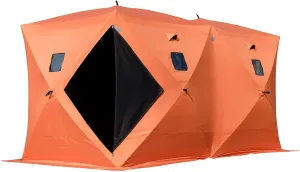 Happybuy Ice Fishing Tent Waterproof Pop-up 2/3/4/8 Person Carrying Bag Ice Shelter Fishing Tent with Detachable Ventilation Windows Oxford Fabric Zippered Door