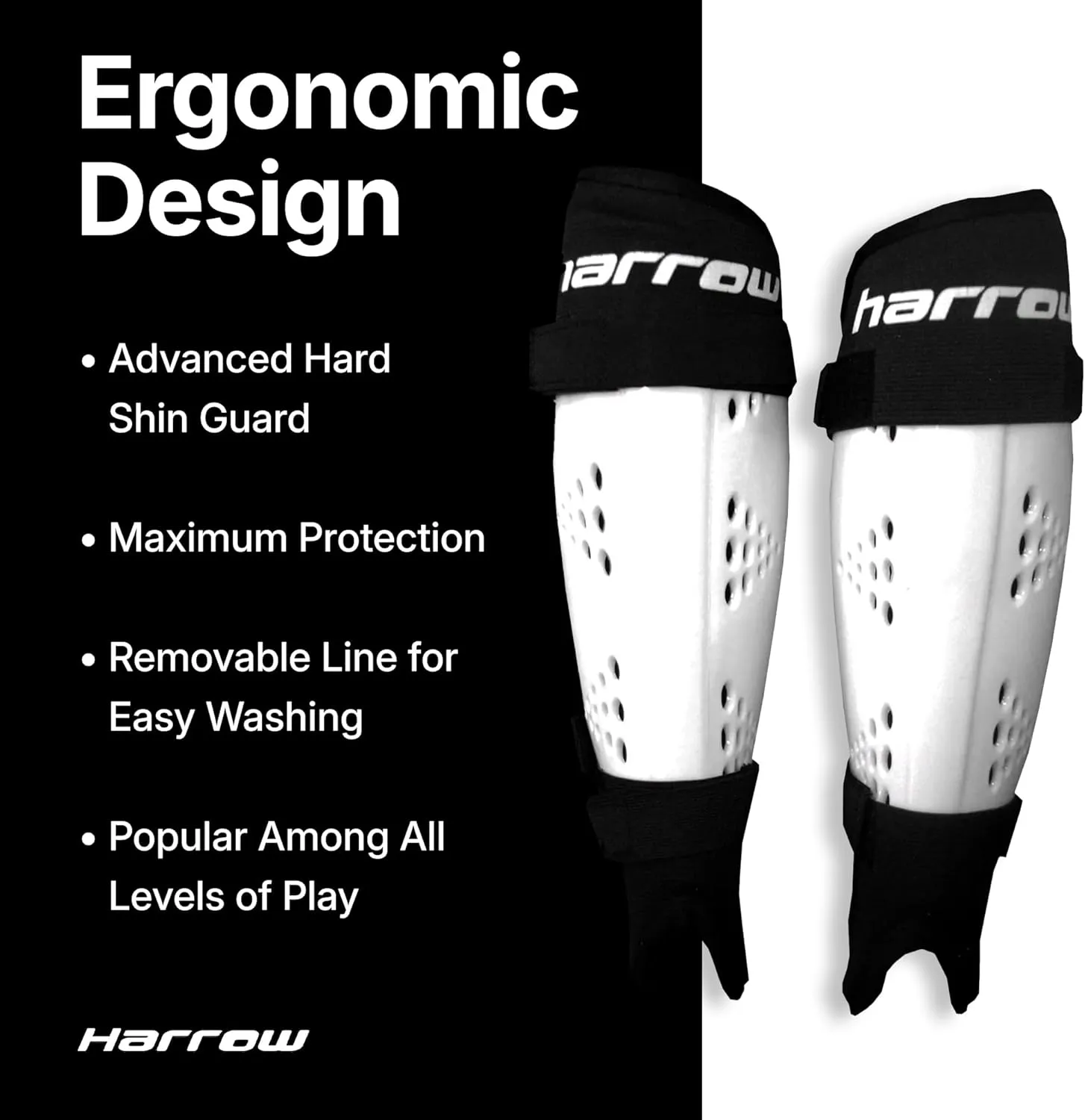 Harrow Probot Shin Guards White | High-Impact Protection for Field Hockey, Lacrosse & Ice Hockey | Lightweight, Breathable, & Durable Design | Available in Small, Medium, Large