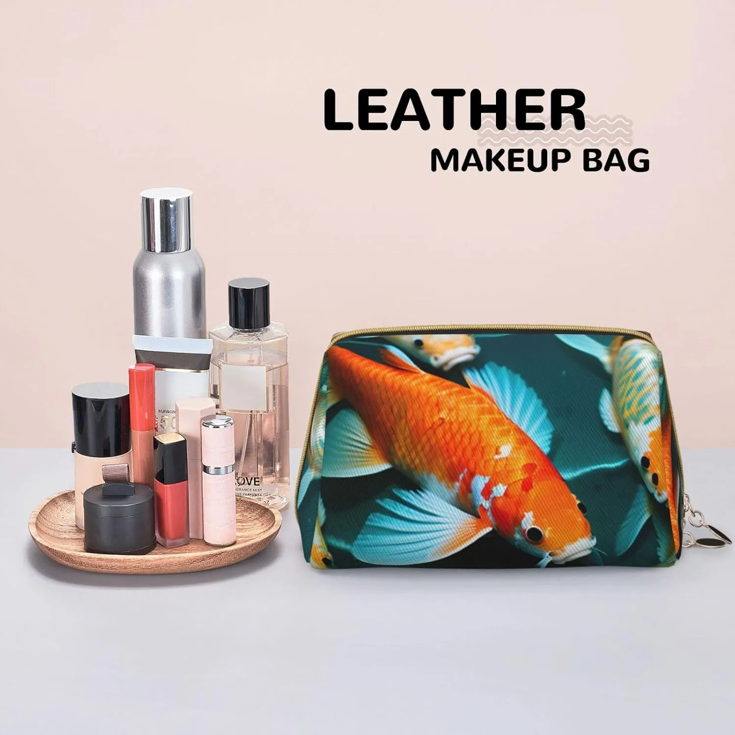 Hd Koi Fish Toiletry Pouch, Travel-Friendly Makeup Organizer For Makeup Brushes, Lipsticks