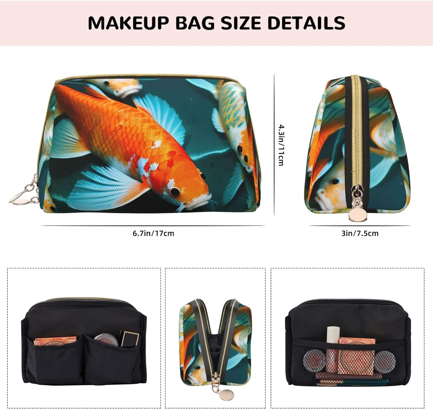 Hd Koi Fish Toiletry Pouch, Travel-Friendly Makeup Organizer For Makeup Brushes, Lipsticks