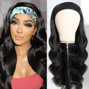 Headband Wig Human Hair for Women 22-Inch 180% Density Body Wave Headband Wigs Glueless Human Hair Wig(Body Wave, Natural Black)