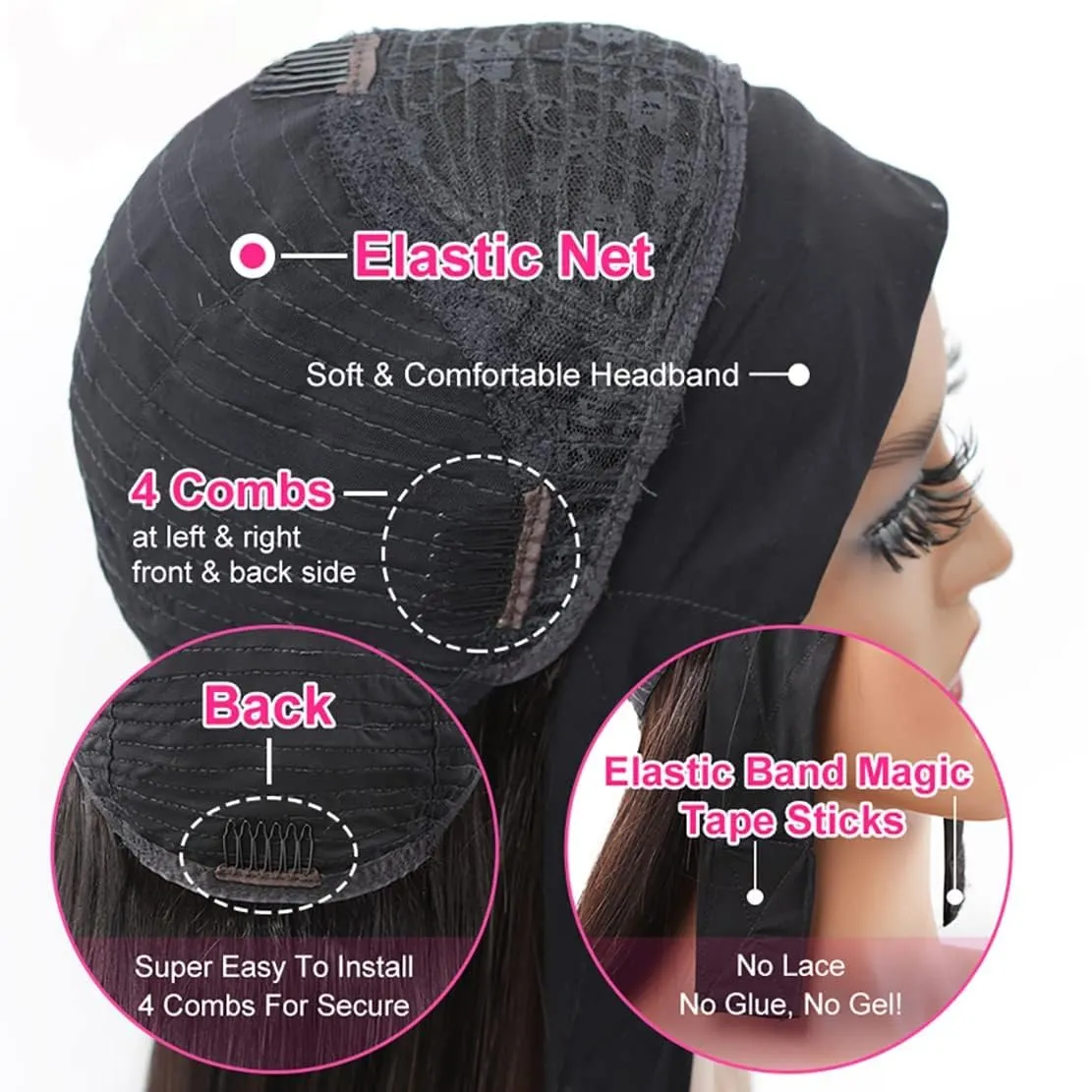 Headband Wig Human Hair for Women 22-Inch 180% Density Body Wave Headband Wigs Glueless Human Hair Wig(Body Wave, Natural Black)