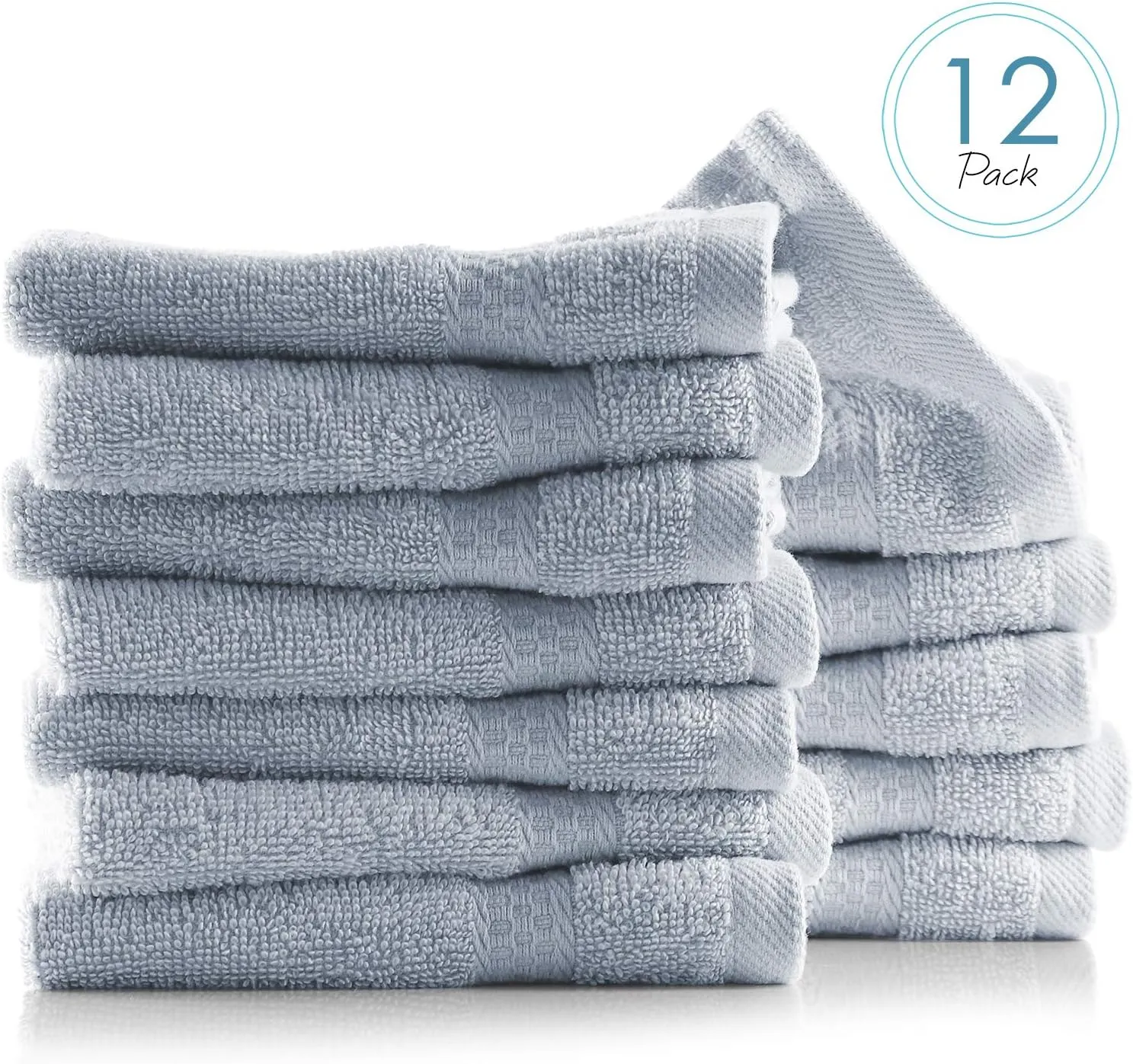 Hearth & Harbor Washcloths 12 Pack - 100% Cotton Washcloth for Body and face, High Absorbent and Soft 13"x13" Body Wash Cloth, Quick Dry - Ice Blue Washcloths