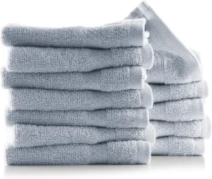 Hearth & Harbor Washcloths 12 Pack - 100% Cotton Washcloth for Body and face, High Absorbent and Soft 13"x13" Body Wash Cloth, Quick Dry - Ice Blue Washcloths