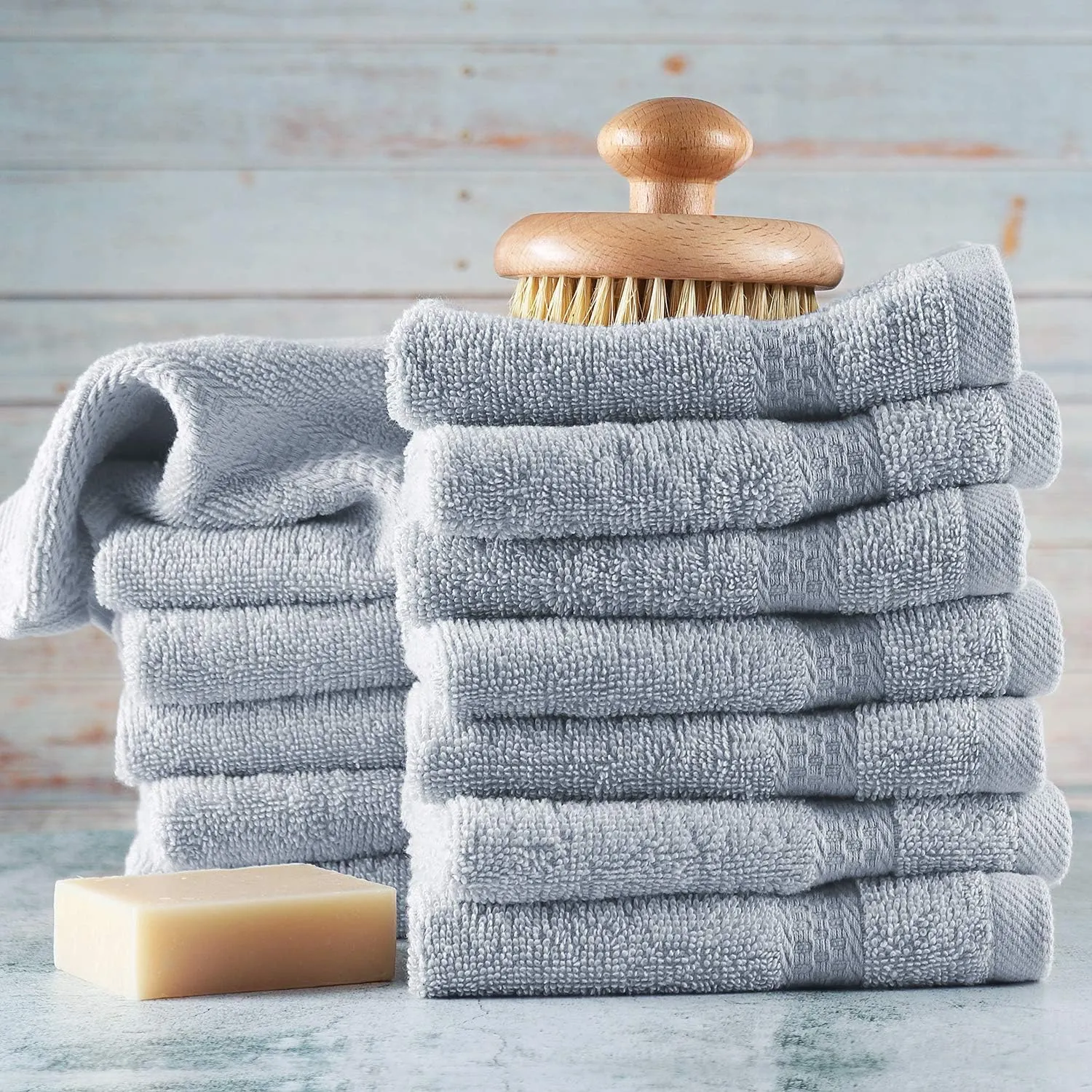 Hearth & Harbor Washcloths 12 Pack - 100% Cotton Washcloth for Body and face, High Absorbent and Soft 13"x13" Body Wash Cloth, Quick Dry - Ice Blue Washcloths