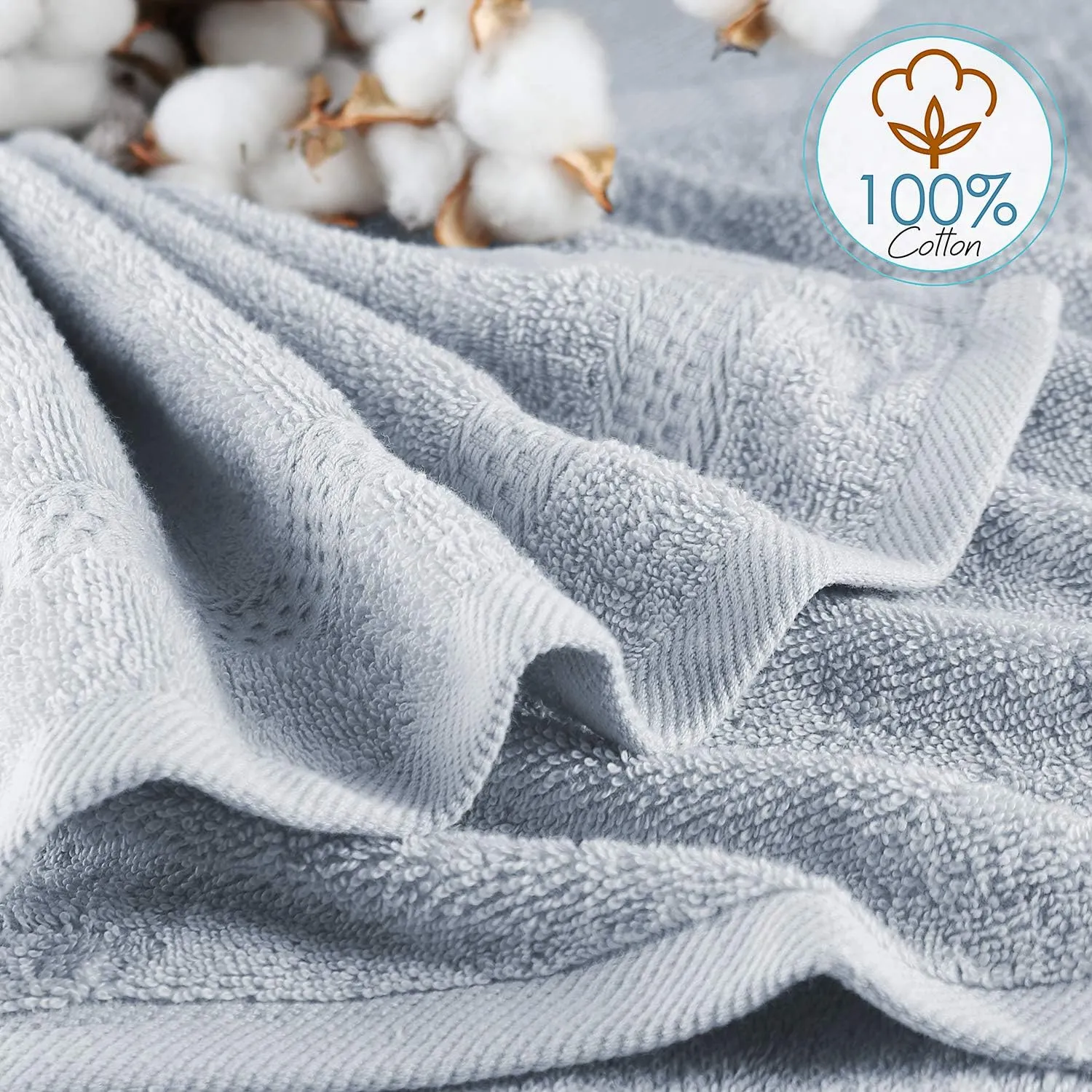 Hearth & Harbor Washcloths 12 Pack - 100% Cotton Washcloth for Body and face, High Absorbent and Soft 13"x13" Body Wash Cloth, Quick Dry - Ice Blue Washcloths