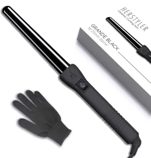 Herstyler Grande Ceramic Curling Wand - 1 inch Dual Voltage for Long and Short Hair - Negative Ions (Black)