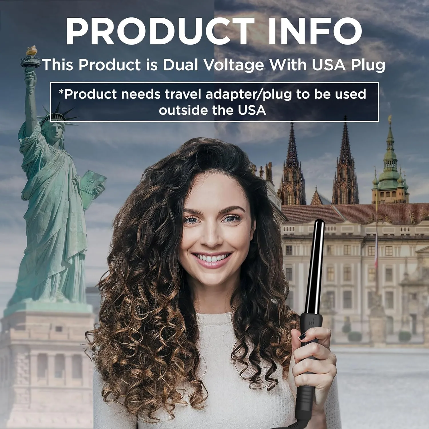 Herstyler Grande Ceramic Curling Wand - 1 inch Dual Voltage for Long and Short Hair - Negative Ions (Black)