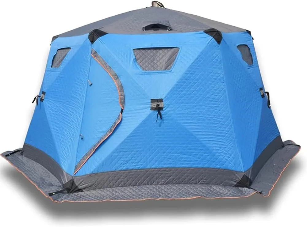Hexagonal Outdoor Tent, Winter Ice Fishing Tent Warm Outdoor Camping Tent for 5-8 Person Ice Fishing Shelter Portable Ice Shanty Tent (Blue) (Blue)