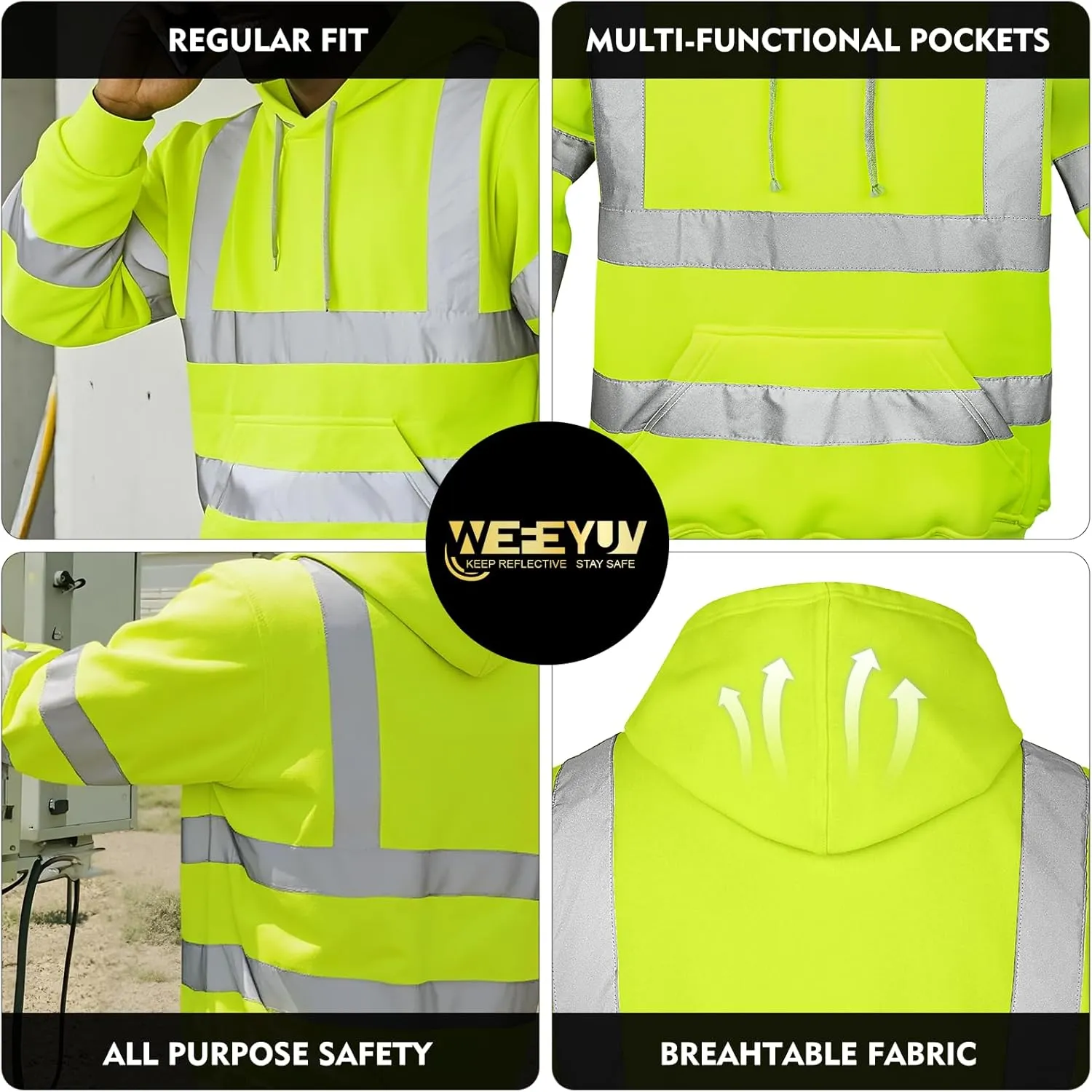 Hi Vis Men's Solid Color Reflective Visibility Sweatshirts Pullover
