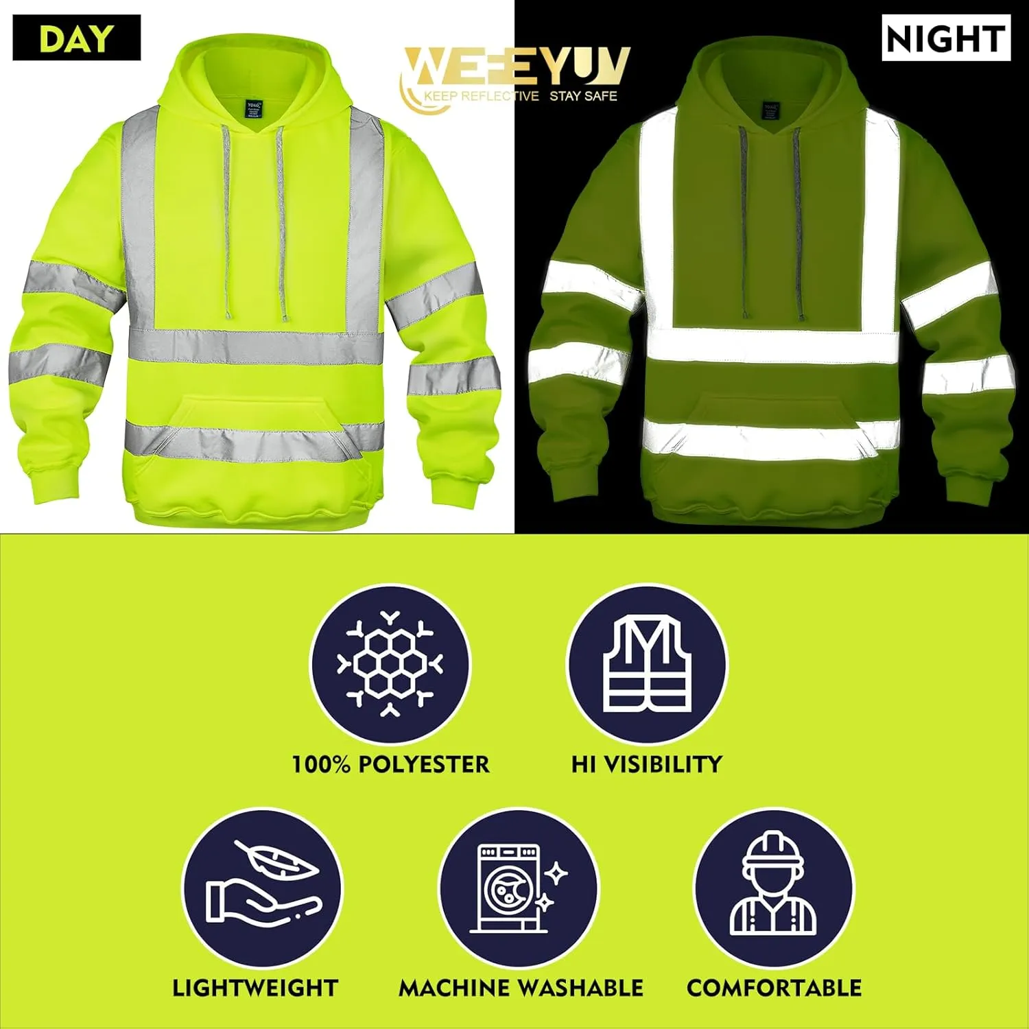 Hi Vis Men's Solid Color Reflective Visibility Sweatshirts Pullover