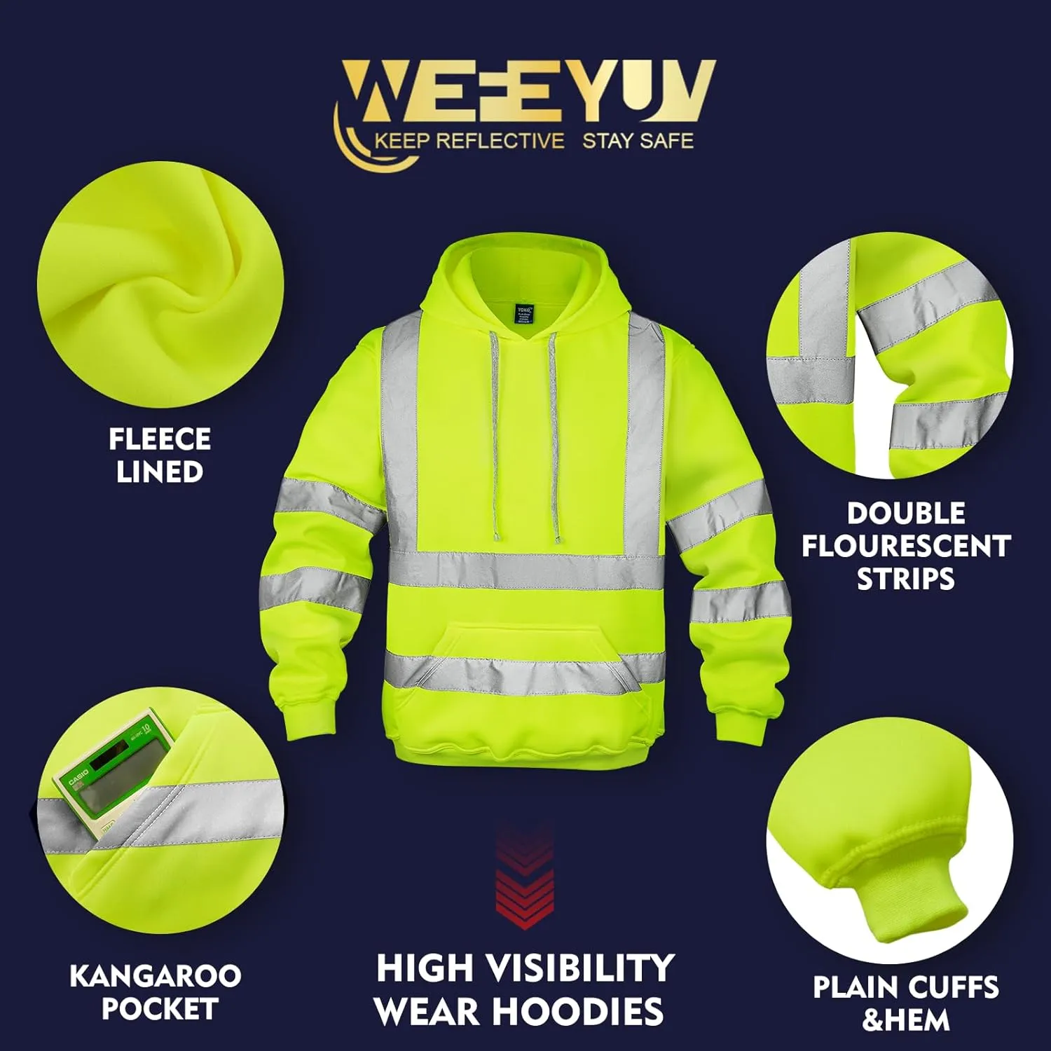 Hi Vis Men's Solid Color Reflective Visibility Sweatshirts Pullover