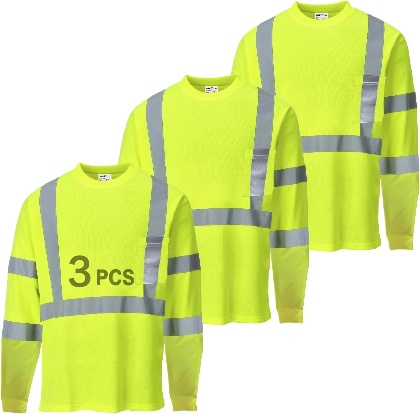 Hi Vis Safety Shirts for Men Reflective,High Visibility Work T-shirt Short Sleeve with Pocket, 3 and 5 Pack