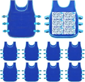 Hicarer 10 Pcs Summer Cooling Vest with 240 Pcs Ice Packs Adjustable Ice Vests Work Vest for Men Women Body Cooling Products for Motorcycle, Fishing, Running, Cooking, Gardening, Sport
