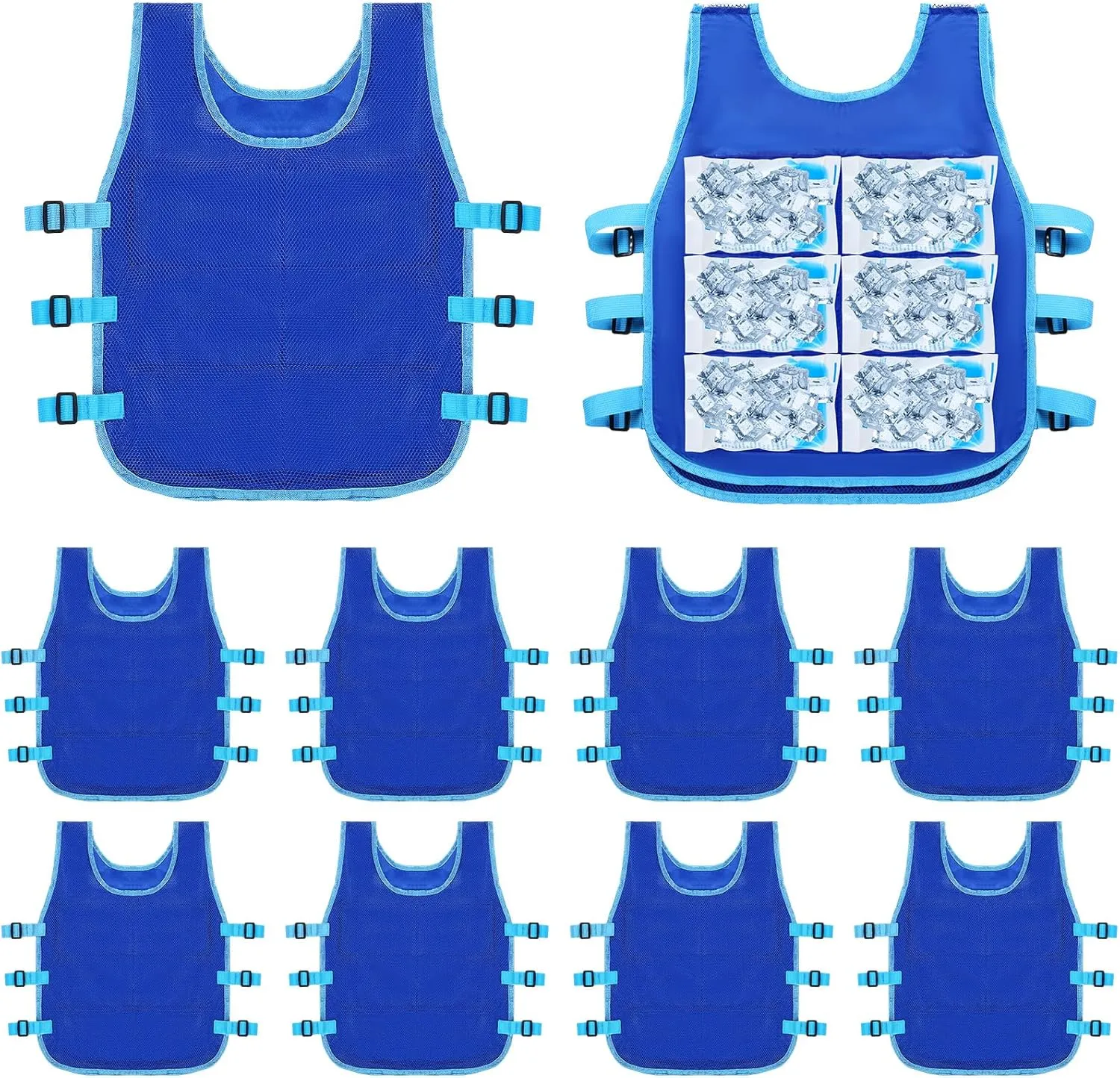 Hicarer 10 Pcs Summer Cooling Vest with 240 Pcs Ice Packs Adjustable Ice Vests Work Vest for Men Women Body Cooling Products for Motorcycle, Fishing, Running, Cooking, Gardening, Sport