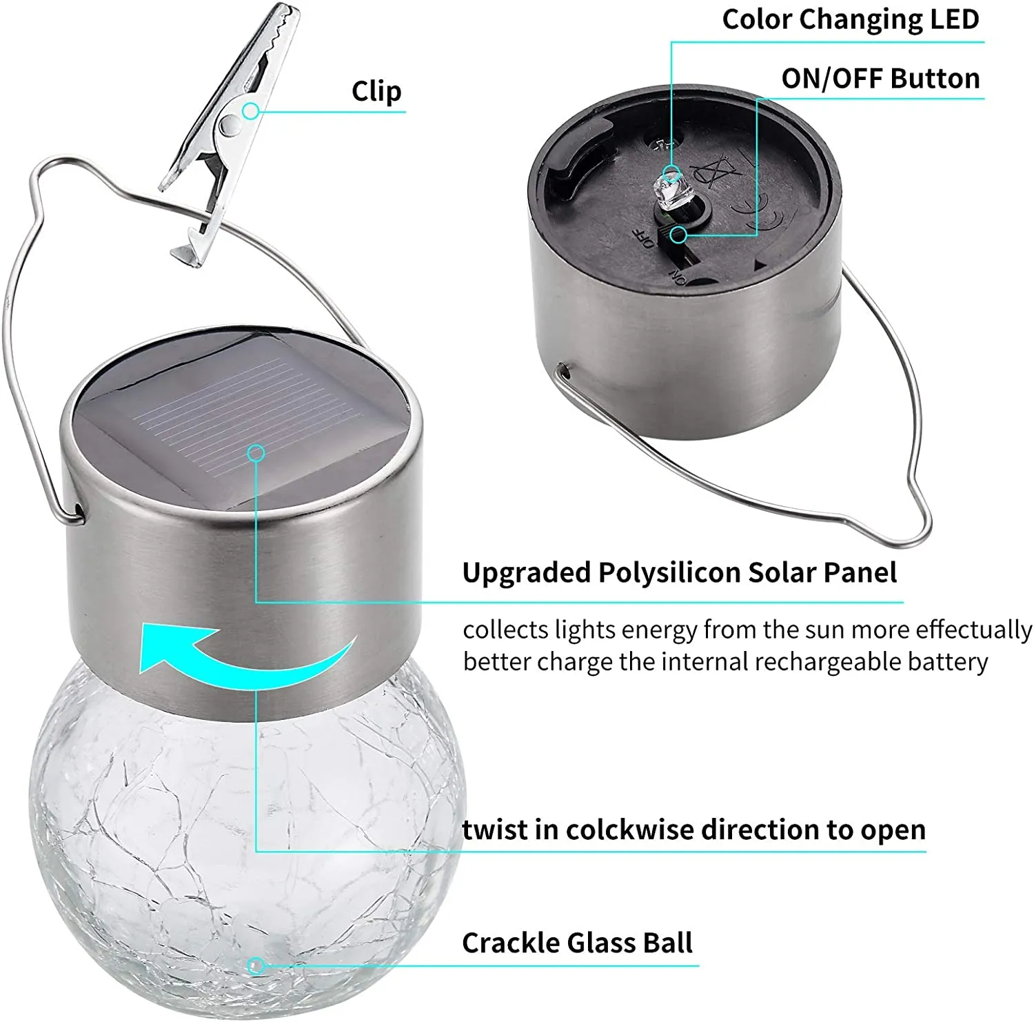 HiSolar Hanging Solar Lights Outdoor 12 Pack Solar Powered Cracked Glass Ball Light Decorative Tree Lights Outdoor Globe Lights Waterproof for Garden Yard Patio Fence Christmas Decoration (RGB)