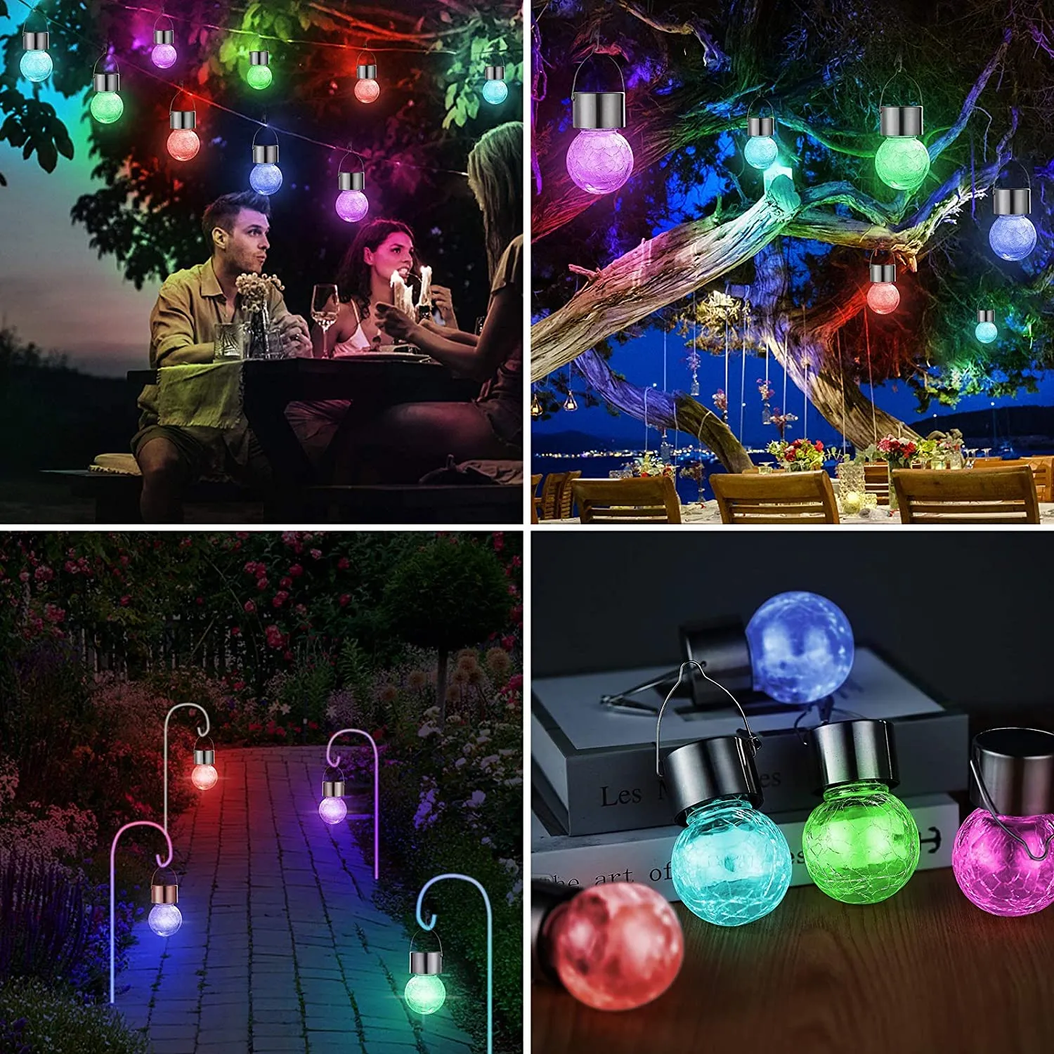 HiSolar Hanging Solar Lights Outdoor 12 Pack Solar Powered Cracked Glass Ball Light Decorative Tree Lights Outdoor Globe Lights Waterproof for Garden Yard Patio Fence Christmas Decoration (RGB)