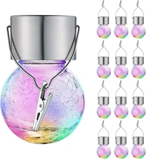 HiSolar Hanging Solar Lights Outdoor 12 Pack Solar Powered Cracked Glass Ball Light Decorative Tree Lights Outdoor Globe Lights Waterproof for Garden Yard Patio Fence Christmas Decoration (RGB)
