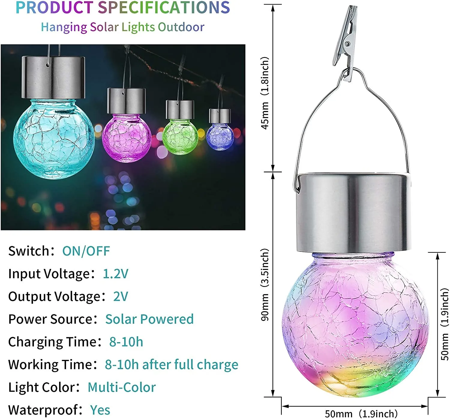 HiSolar Hanging Solar Lights Outdoor 12 Pack Solar Powered Cracked Glass Ball Light Decorative Tree Lights Outdoor Globe Lights Waterproof for Garden Yard Patio Fence Christmas Decoration (RGB)