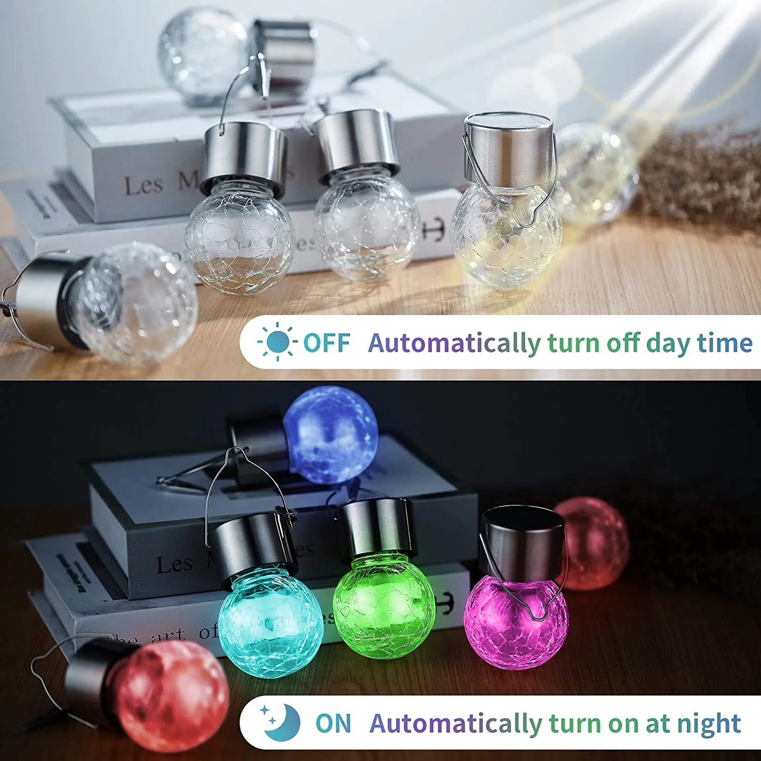 HiSolar Hanging Solar Lights Outdoor 12 Pack Solar Powered Cracked Glass Ball Light Decorative Tree Lights Outdoor Globe Lights Waterproof for Garden Yard Patio Fence Christmas Decoration (RGB)