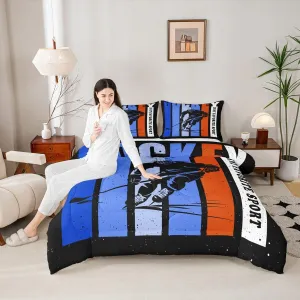 Hockey Kids Bedding Comforter Set King Size,Ice Hockey Sport Bedding Sets All Season,Ball Game Player Silhouette Bedroom Quilt Set,Ice Sports Duvet Insert,2 Pillowcases