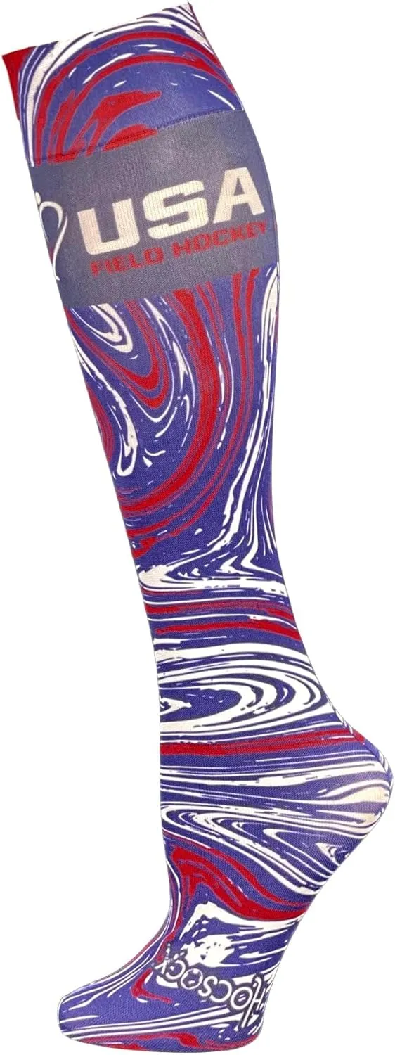Hocsocx Team USA Swirls Socks Performance Liner Moisture-Wicking Protection for Field Hockey, Ice Hockey, and Soccer