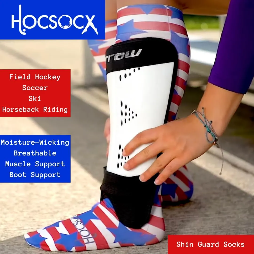 Hocsocx Team USA Swirls Socks Performance Liner Moisture-Wicking Protection for Field Hockey, Ice Hockey, and Soccer