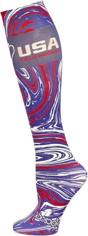Hocsocx Team USA Swirls Socks Performance Liner Moisture-Wicking Protection for Field Hockey, Ice Hockey, and Soccer