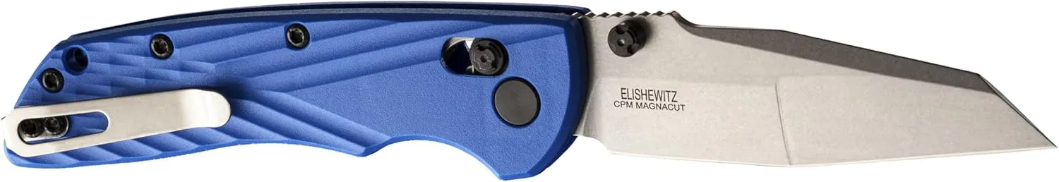 Hogue Deka ABLE Lock Folding Knife 3.25" CPM-MagnaCut Stonewashed Modified Wharncliffe Blade, Blue Polymer Handles, AXIS/Crossbar Lock - 24363