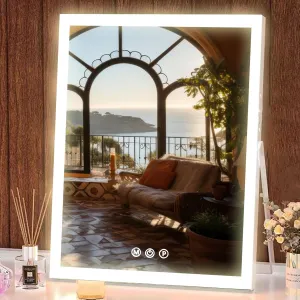 Hollywood Vanity Mirror with Lights, 10"×12" Tabletop LED Lighted Makeup Mirror, Desk Mirror with 3 Color Lighting Modes, Makeup Mirror for Bedroom, Bathroom, Smart Touch Control, White