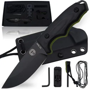 Holtzman's Gorilla Survival Baby Bloodline Fixed Blade Neck Knife with Kydex Sheath & Ferro Rod (Black Green) - Perfect for Hiking, Camping, and EDC