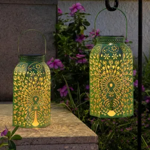 Homeimpro Outdoor Solar Lanterns Waterproof Peacock Gardening Gifts for Women, Big Solar Garden Decor, Yard Art, Outside, Patio, Birthday Mothers' Day Gifts Mom Grandma (2Pack, Antique Green)