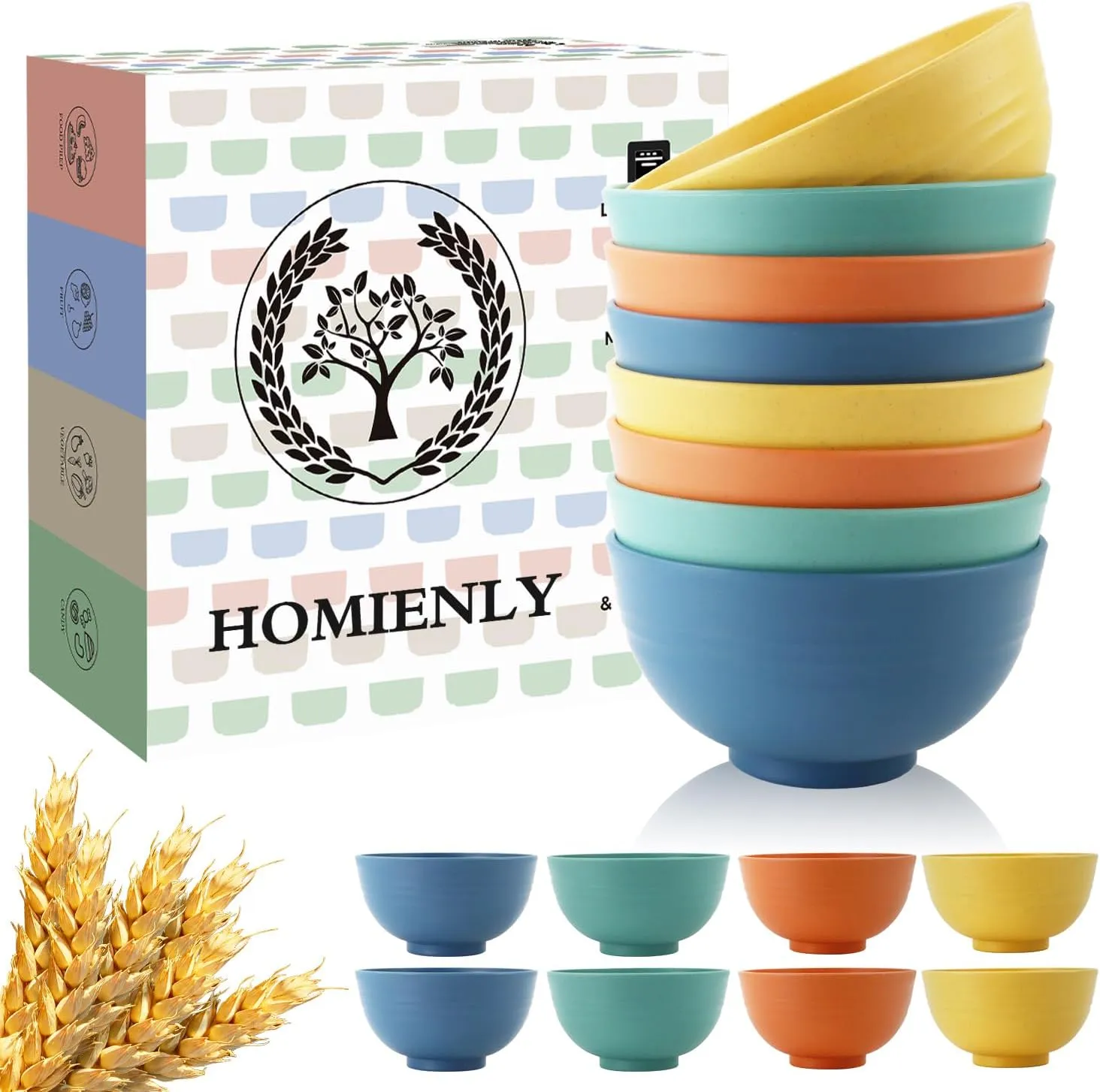 Homienly Wheat Straw Small Bowls, Dessert Bowls for Kids, Kitchen, Party, Unbreakable Lightweight Snack Bowl, Mini Bowl for Fruits, Yogurt, Microwave and Dishwasher Safe Bowl Set (Multi, 10 OZ)