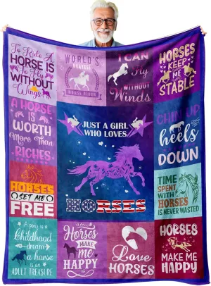 Horses Make Life Better Flannel Blanket - 60"X50", Just A Girl Who Loves Horses Gift for Or Riders & Spectators, Cozy All-Season Barn Decor Christmas Birthdays Gifts