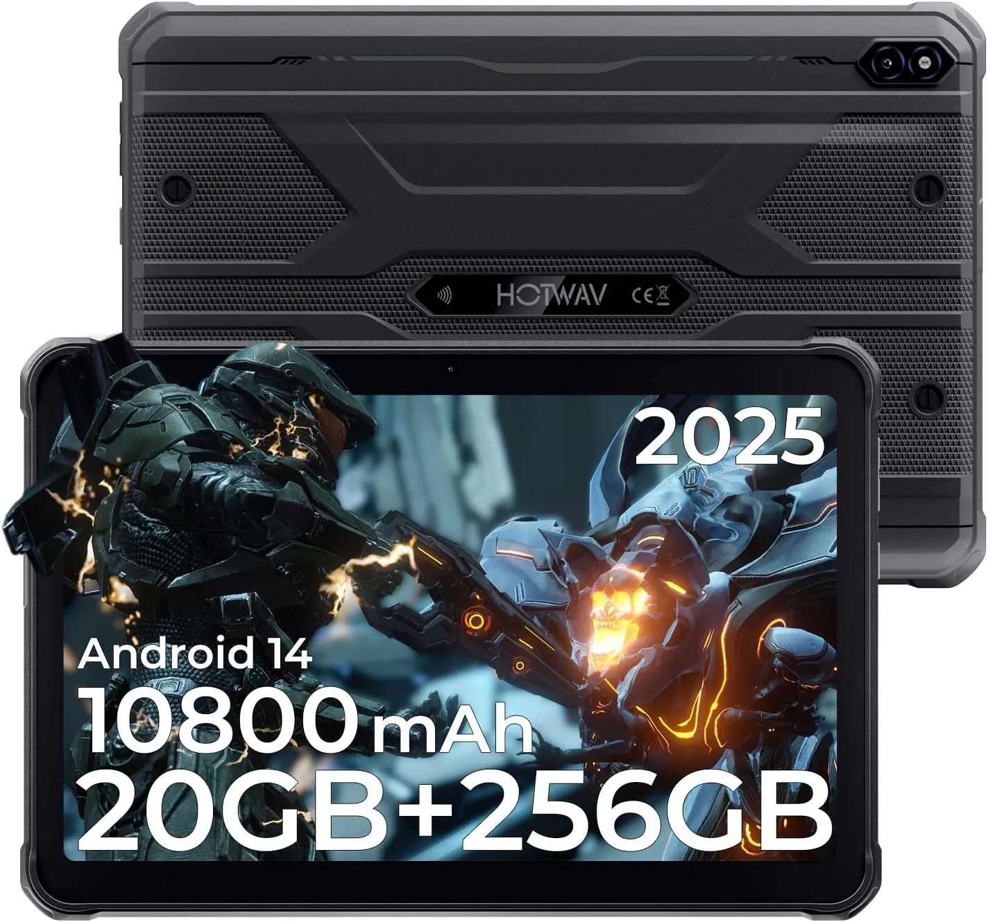 HOTWAV R10 Pro 2025 Rugged Tablet Android 14-10.1 Inch HD  10800mAh Waterproof Tablet, 20GB RAM 256GB ROM/1TB TF Outdoor Tablets, 13MP 5MP Camera Octa-Core IP68&IP69K/4G-LTE/5G WiFi/Face ID/GPS/OTG