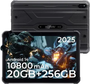 HOTWAV R10 Pro 2025 Rugged Tablet Android 14-10.1 Inch HD  10800mAh Waterproof Tablet, 20GB RAM 256GB ROM/1TB TF Outdoor Tablets, 13MP 5MP Camera Octa-Core IP68&IP69K/4G-LTE/5G WiFi/Face ID/GPS/OTG