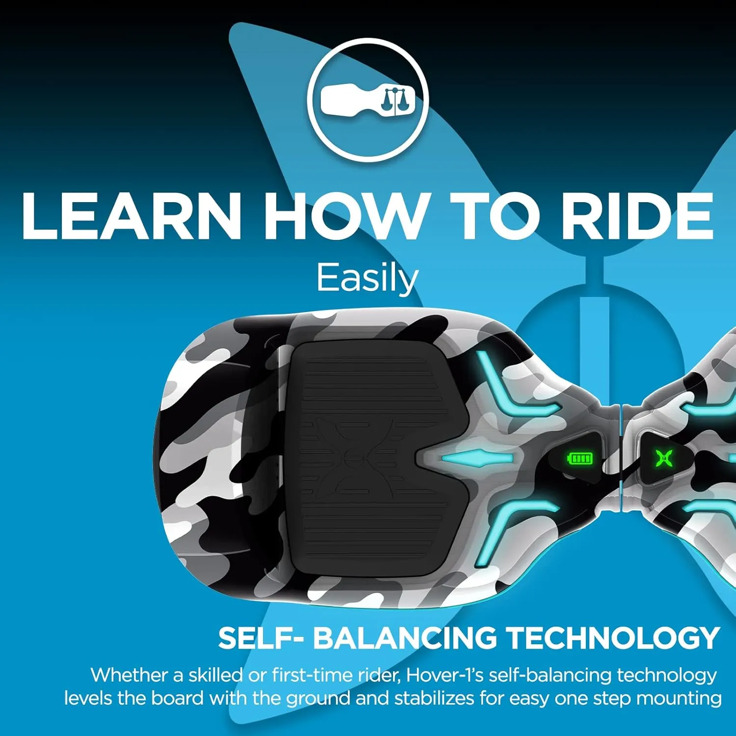 Hover-1 i100 Electric Hoverboard - 7MPH Top Speed, 10 Mile Range, 5HR Full-Charge, Built-In Bluetooth Speaker, Rider Modes: Beginner to Expert Self Balancing Scooter