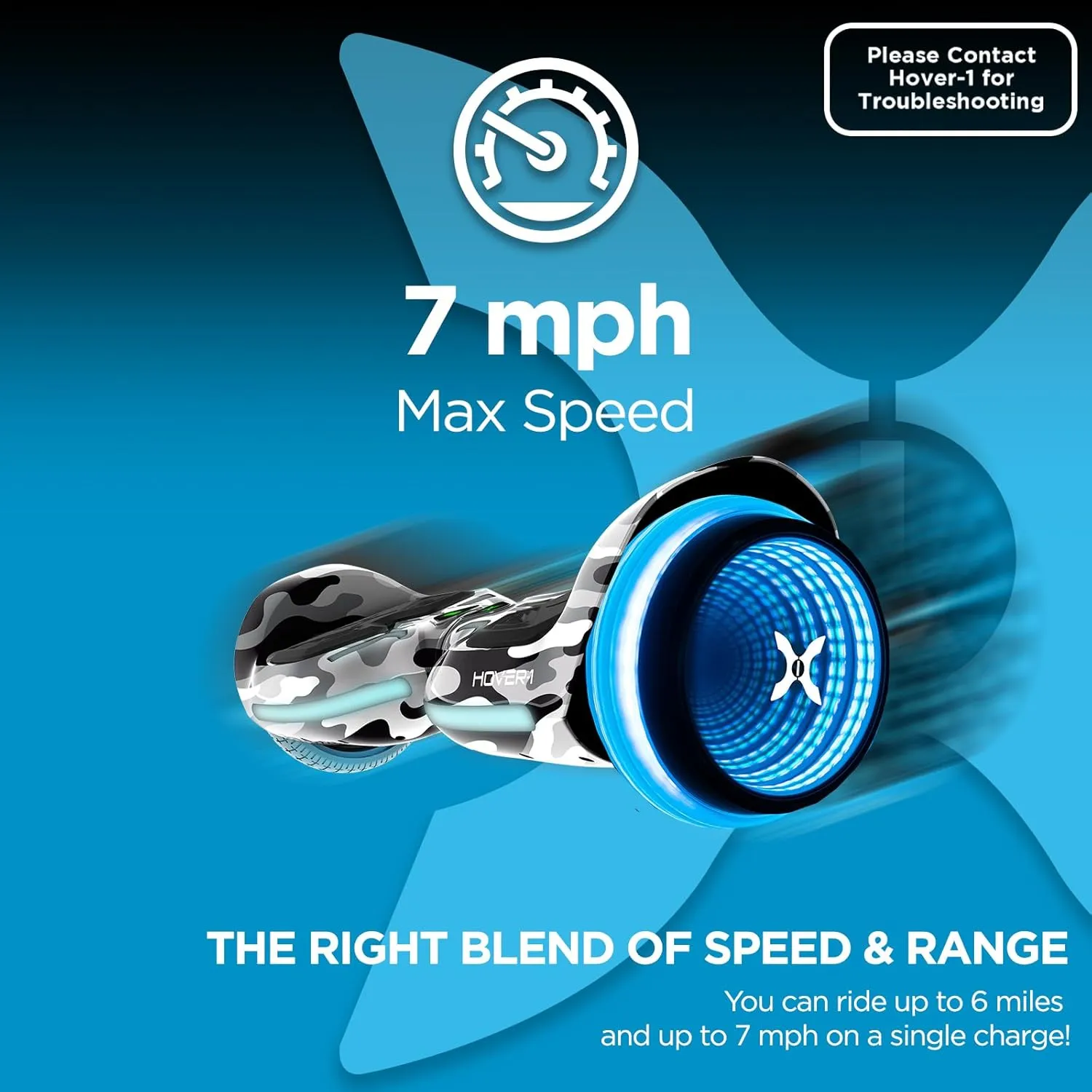 Hover-1 i100 Electric Hoverboard - 7MPH Top Speed, 10 Mile Range, 5HR Full-Charge, Built-In Bluetooth Speaker, Rider Modes: Beginner to Expert Self Balancing Scooter