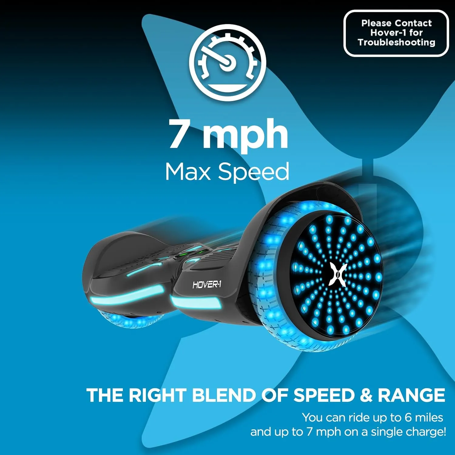 Hover-1 i100 Electric Hoverboard - 7MPH Top Speed, 10 Mile Range, 5HR Full-Charge, Built-In Bluetooth Speaker, Rider Modes: Beginner to Expert Self Balancing Scooter